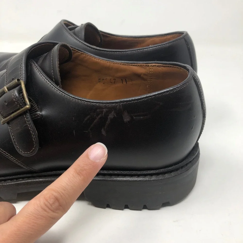 J.Crew Monk Strap Mens 11 Dark Brown Leather Lug Sole Goodyear Welted